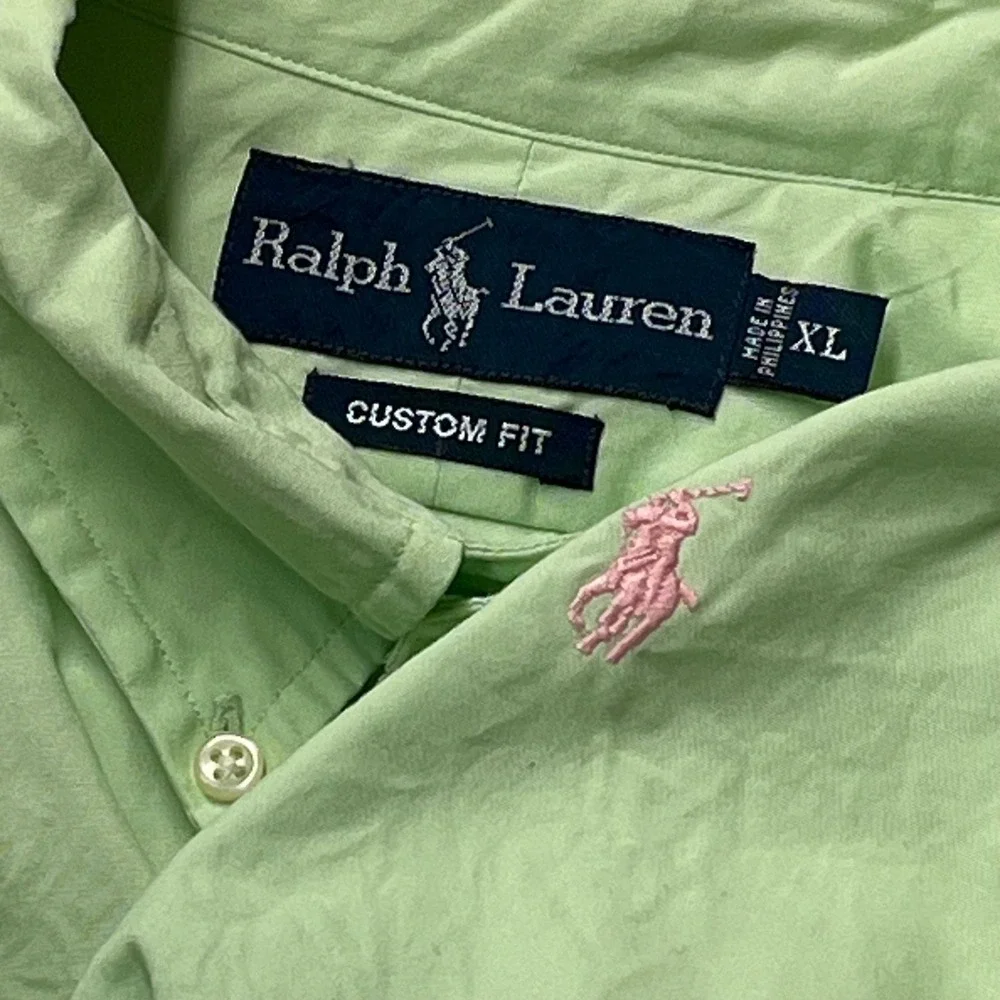 VTG Polo Ralph Lauren Custom Fit Shirt Men XL Pastel Green Pink Pony Short Sleev